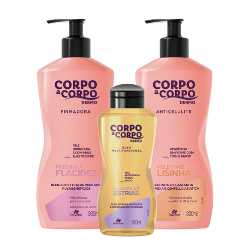 Kit Corpo a Corpo Dermo (Firmador + Anticelulite + Óleo Multifuncional)