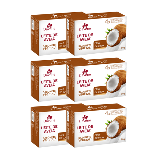 Combo 6 Un - Sabonete em Barra Leite de Aveia Óleo de Coco 90g
