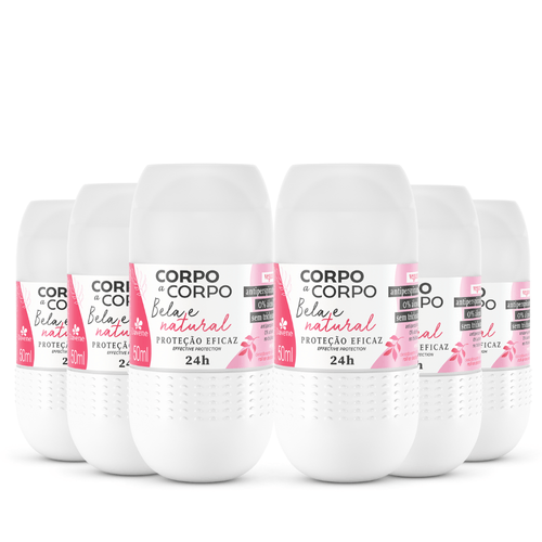 Combo 10013 (6 x Desodorante Antiperspirante Roll On Corpo a Corpo Natural 50ml)