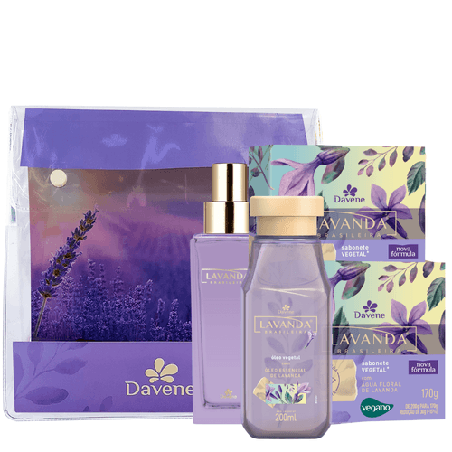 Kit Lavanda Brasileira - Sabonete Vegetal + Óleo Corporal + Deo Colônia + Necessaire