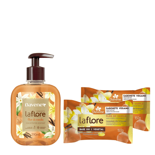 Kit La Flore Vanila 2 Sabonetes Em Barra e 1 Sabonete Líquido