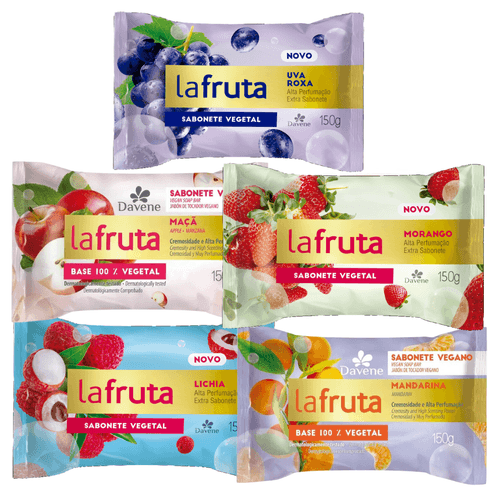 Kit Sabonetes La Fruta Lichia Maca Mandarina Morango  Uva