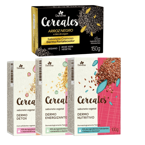 Kit Sabonetes Davene Cereales Detox Energizante Nutritivo e Fortalecedor