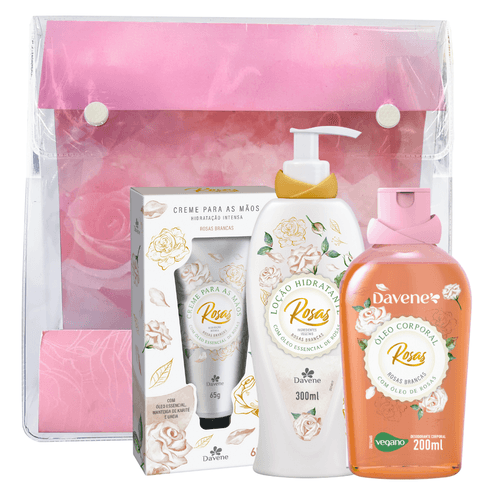 Kit Rosas Brancas - Creme de mãos + Hidratante + Oleo Corporal + Necessarie