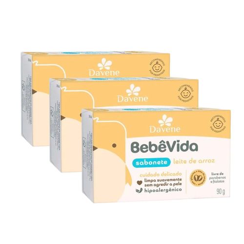 3Un Sabonete Vegetal em Barra Bebê Vida Leite de Arroz 90g