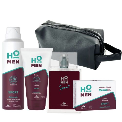 Kit Ho Men Sport Com Necessarie: Shampoo + Sabonete + Desodorante + Colônia