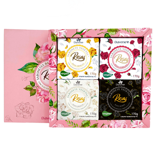 Kit Especial Sabonetes Rosas 4x170g (Rosas Brancas, Vermelhas, Amarelas e Negras)