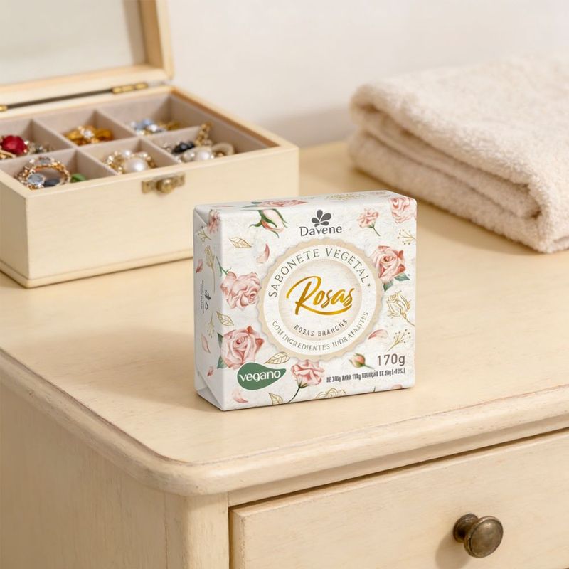 Sabonete Vegetal Rosas Branca 200g – Davene