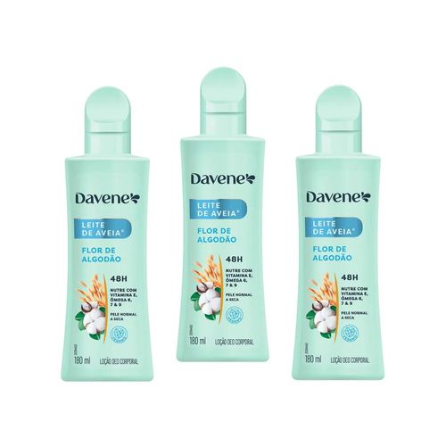 3 un Hidratante Corporal Leite de Aveia Flor de Algodão 180ml - Davene