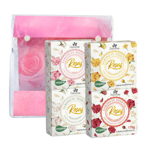 Kit Sabonetes Vegetais Rosas Amarelas Brancas E Vermelhas com Necessaire