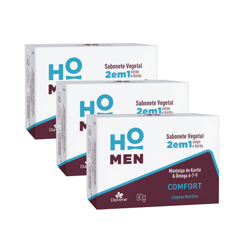 3 un Sabonete Vegetal em Barra Ho Men 2 em 1 Confort 90g