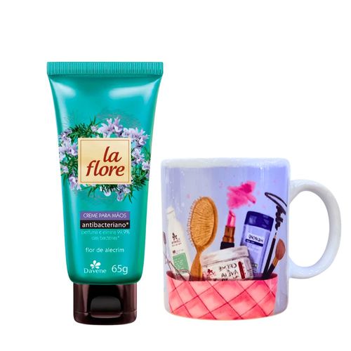 Kit Creme para Mãos La Flore + Caneca de Porcelana