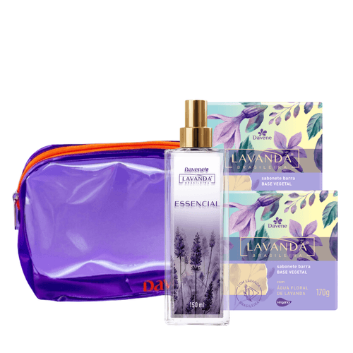 Kit Lavanda Brasileira Essencial com Necessaire Roxa (3 Produtos) - Davene