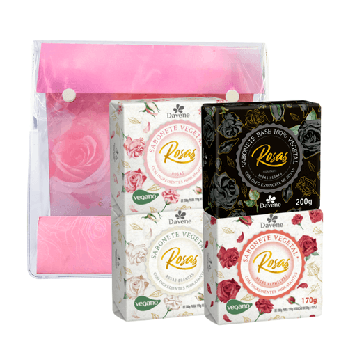 Kit Sabonetes Vegetais Rosas Amarelas Brancas E Vermelhas com Necessaire