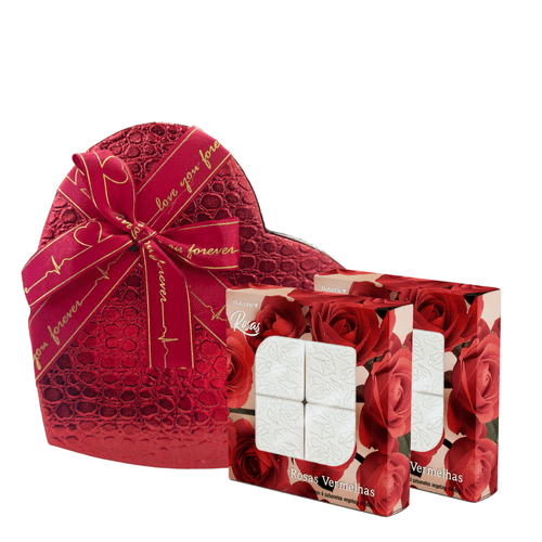 Kit Presente Dia dos Namorados 2 Sabonetes Rosas Vermelhas - Davene