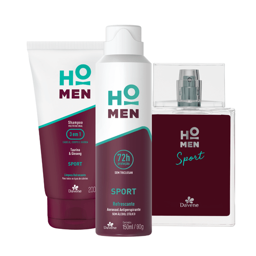 Kit Ho Men Sport Shampoo + Aerossol + Colônia Davene