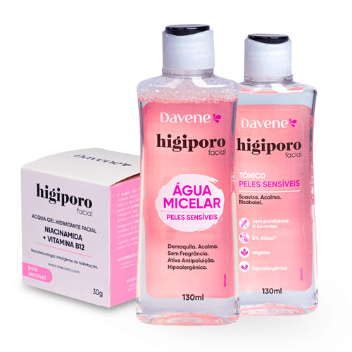 Kit Rotina Completa Higiporo Pele Sensível (3 Produtos) - Davene