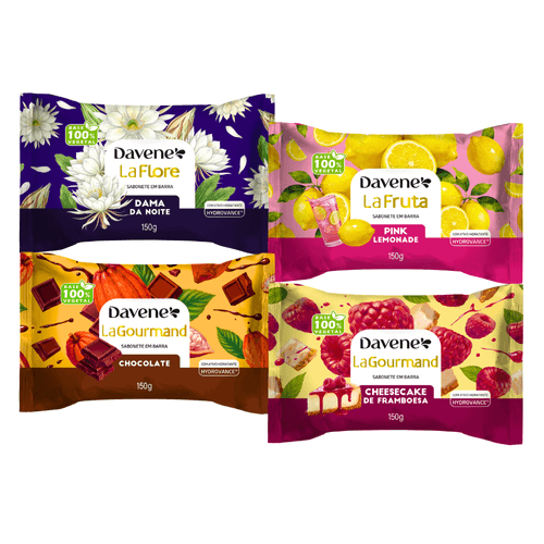 Kit 4x Sabonete Barra Vegetal LaGourmand, LaFlore e LaFruta 150g - Davene